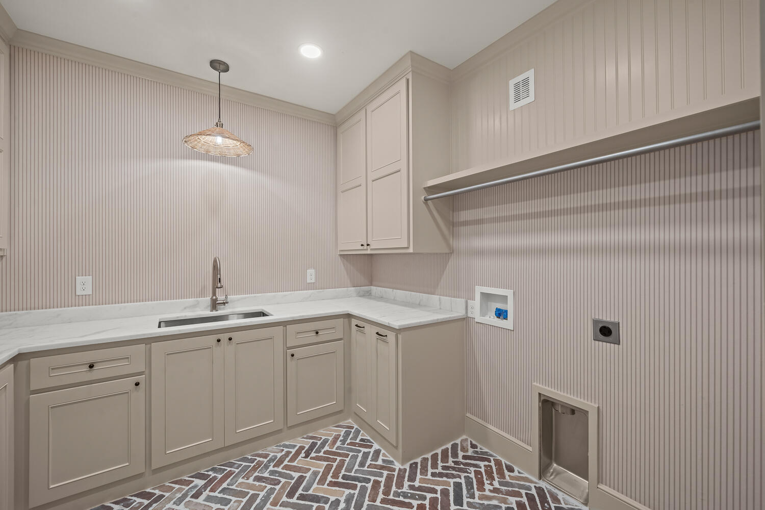 3911 149th Street Lubbock, TX 79423 - Photo 69 of 79 a kitchen with a sink dishwasher and white cabinets with wooden floor