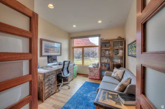 425 Amber Lane Moab, UT 84532 - Photo 16 of 27 Office area featuring light wood-style floors and recessed lighting