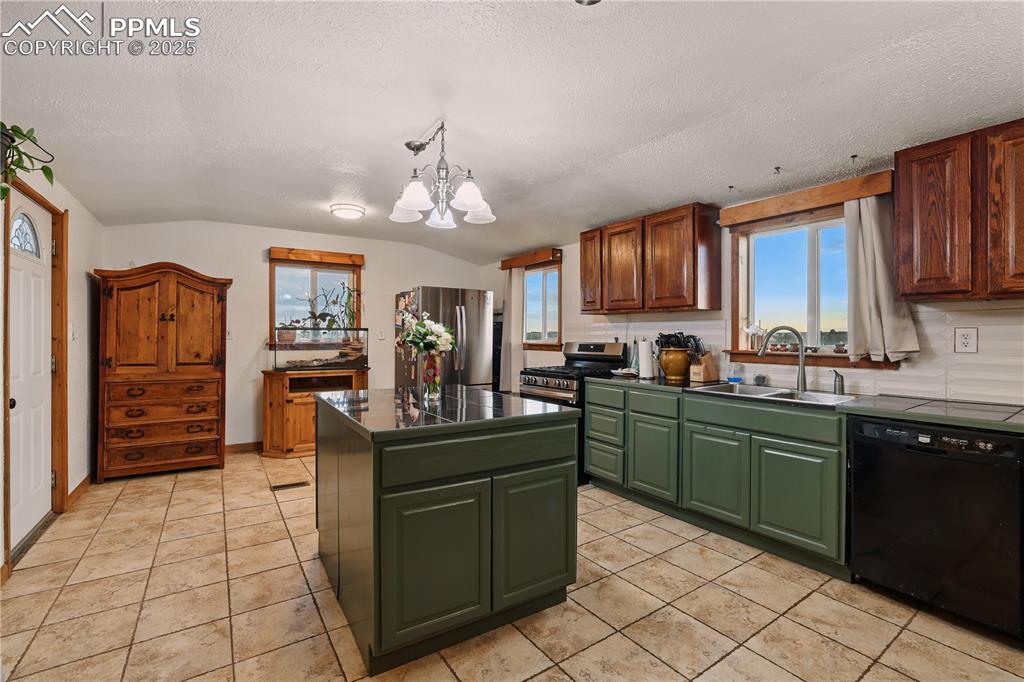 6615 Mulberry Road Calhan, CO 80808 - Photo 9 of 50 a kitchen with stainless steel appliances granite countertop a stove top oven a sink dishwasher and cabinets