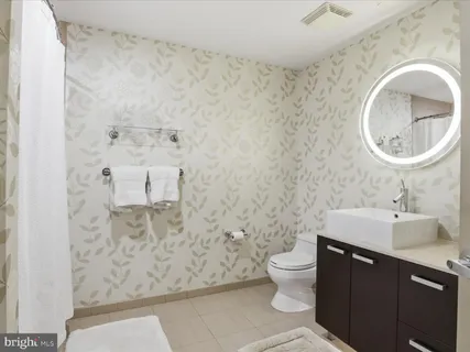 a bathroom with a sink a toilet and mirror