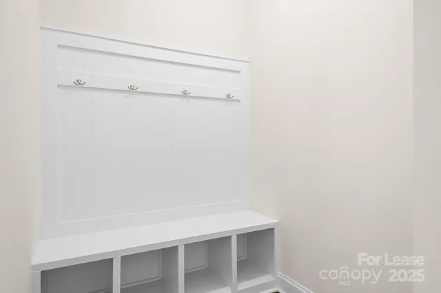 a view of small space with racks on the wall