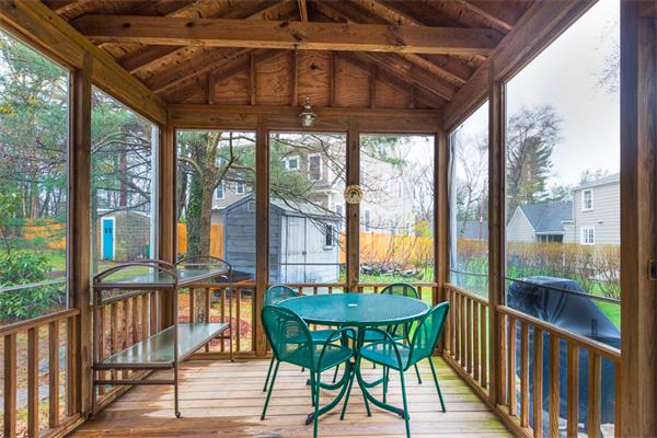 1 4th Street Lexington, MA 02420 - Photo 21 of 22 a view of a patio with a table chairs and a small yard