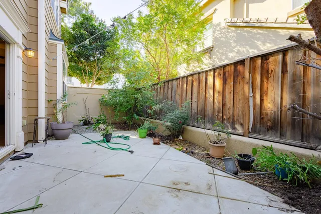 a couple of potted plants in front of door