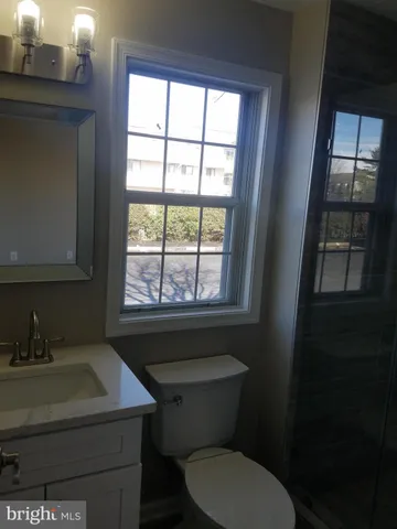 a bathroom with a sink toilet and window