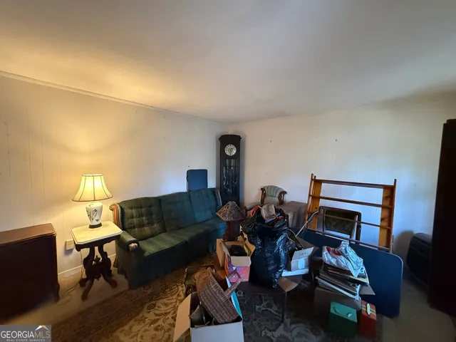 a living room with furniture a rug and a fireplace