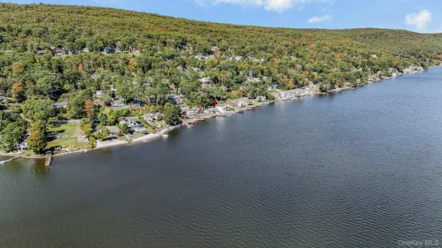 a view of a lake with houses