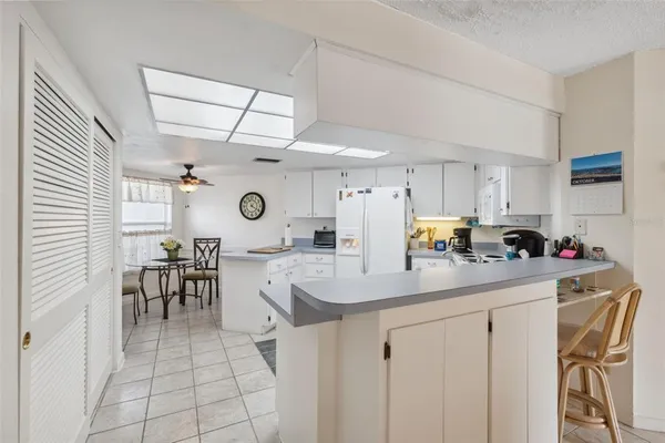 a view of a room that has a bench in it