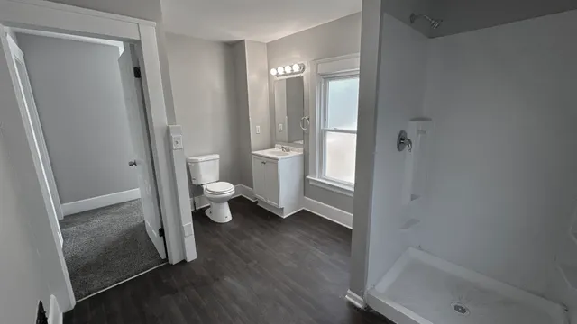 a view of a room with stairs