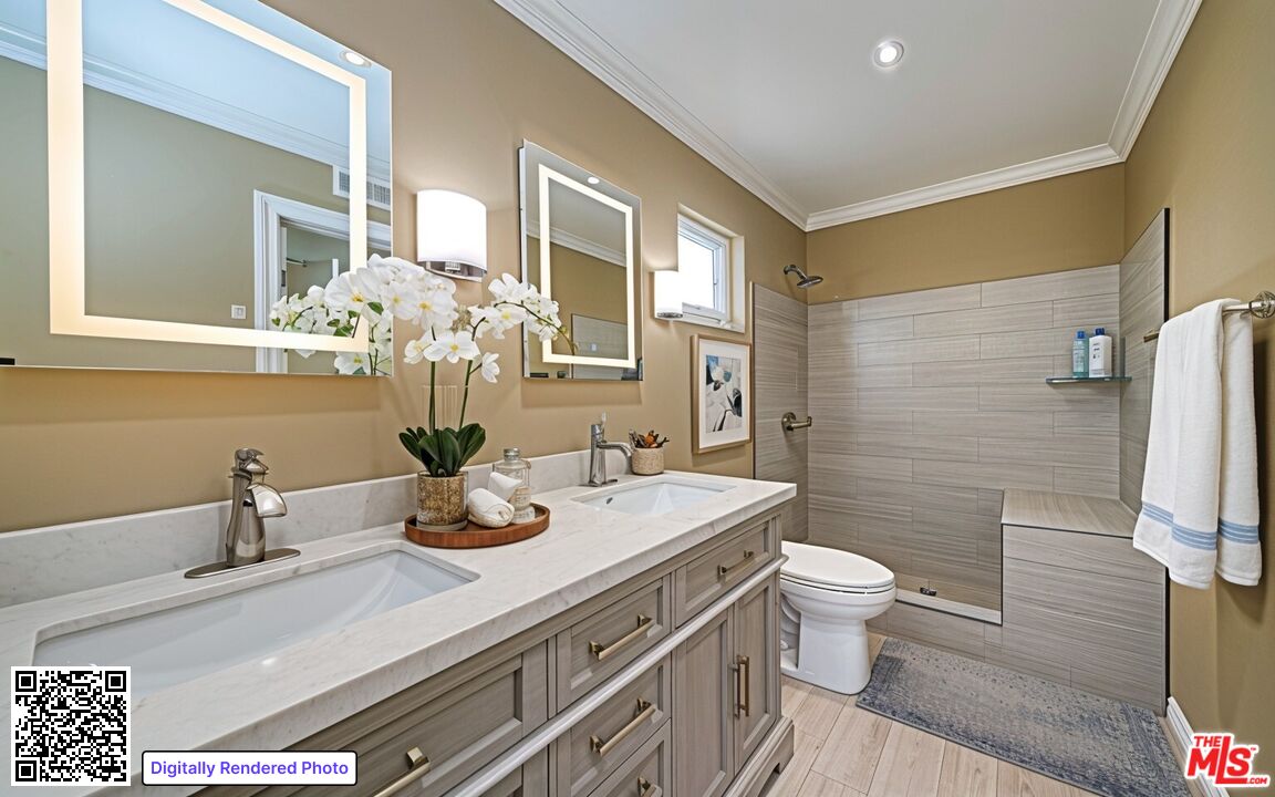 2660 Conata Street Duarte, CA 91010 - Photo 10 of 64 a bathroom with a granite countertop sink a toilet and a mirror