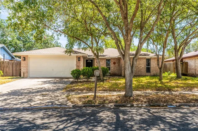 a view of a house with backyard and a tree