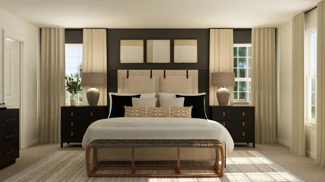 a bedroom with a large bed and a window