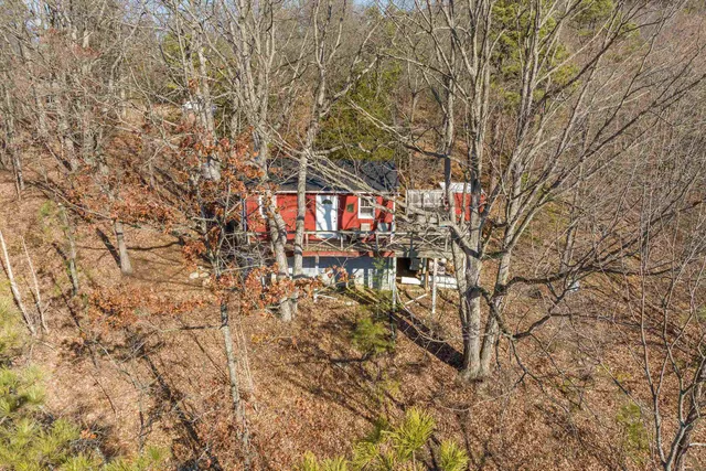 a view of a lake with mountains in the background