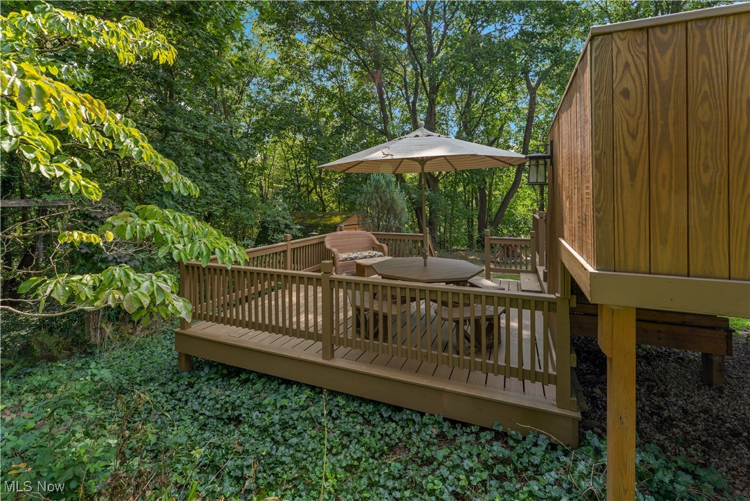 14 Clingan Road Struthers, OH 44471 - Photo 44 of 50 Wooden terrace featuring view of wooded area and outdoor dining space