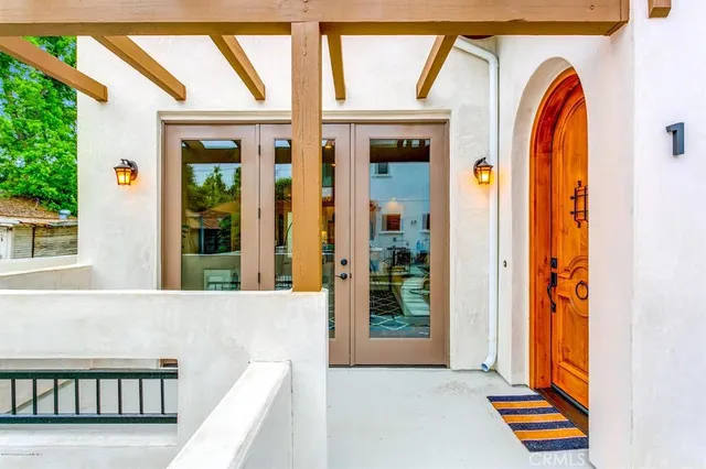 a view of a front door and porch
