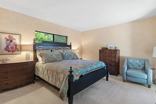 a bedroom with a bed and a couch