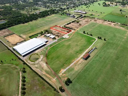 an aerial view of a pool
