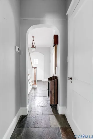 a view of a hallway with a furniture