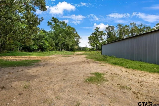 a view of a yard with an tree