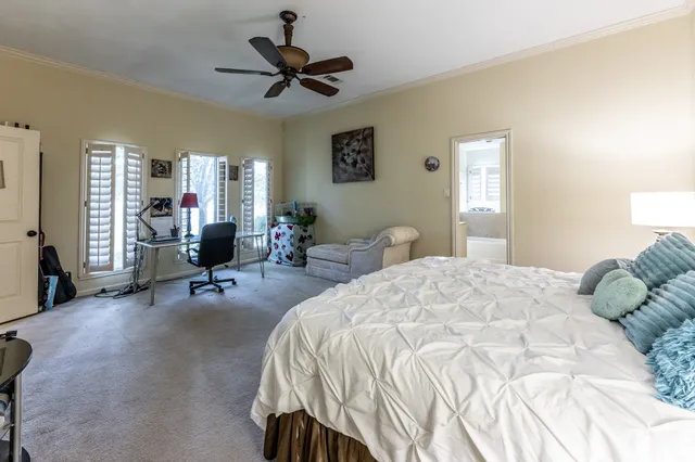 a bedroom with a bed couch and window