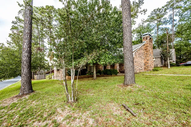 a backyard of a house with lots of green space