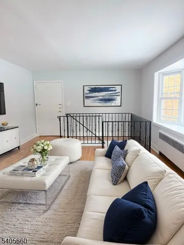 a living room with furniture flowerpot and a window