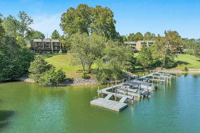 a view of a lake with houses