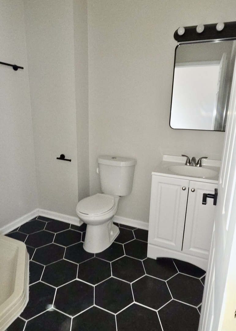 6439 South St Lawrence Avenue, Unit 2 Chicago, IL 60637 - Photo 7 of 8 a bathroom with a sink toilet and a mirror