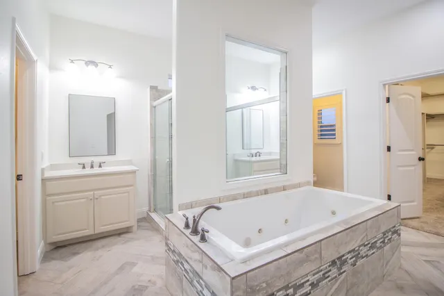 a view of an empty room with empty shelves