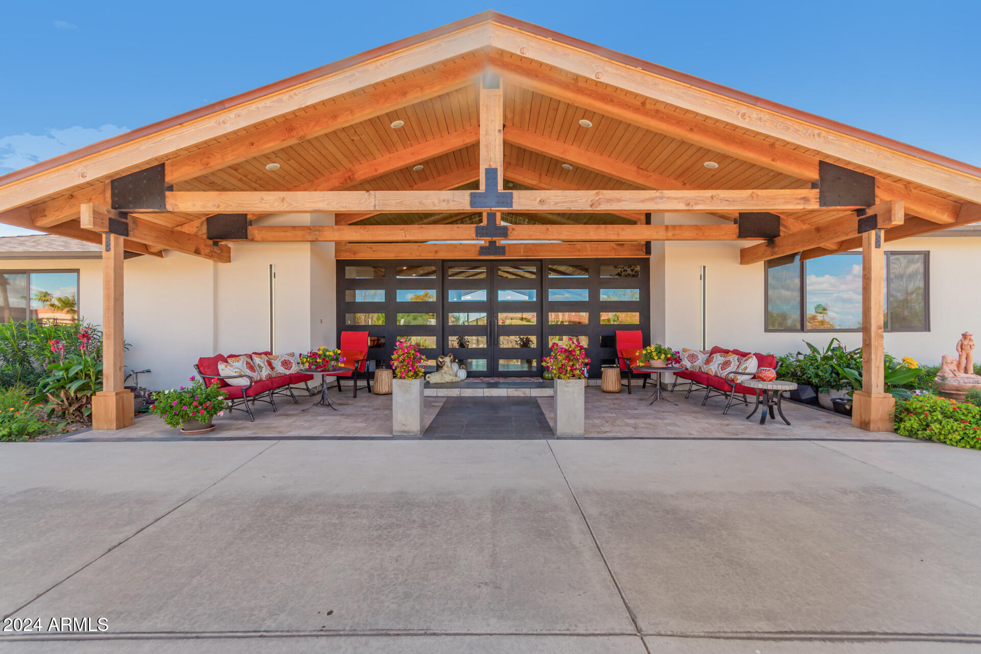 front view of a building with the street