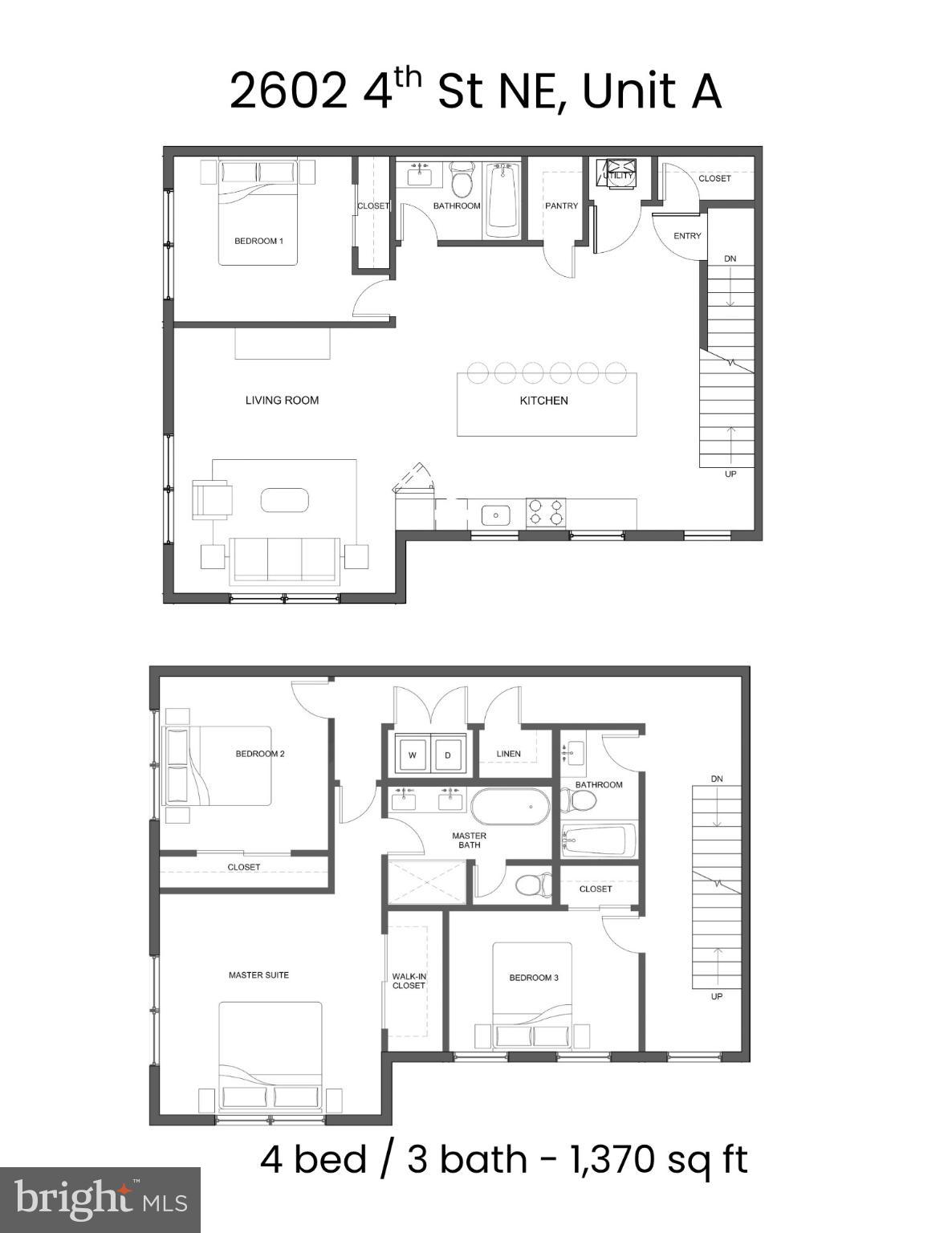 2602 4th Street Northeast, Unit A Washington, DC 20002 - Photo 3 of 3 Spacious 4-bed, 3-bath floor plan layout.