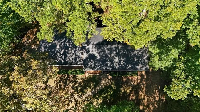 a view of a city with lush green forest