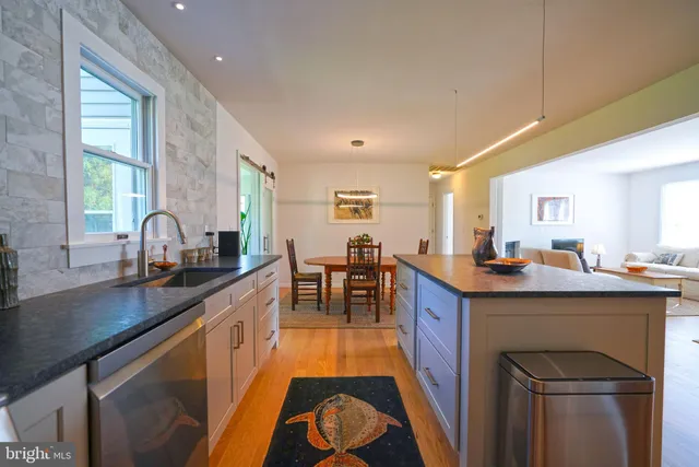 a kitchen with lots of counter top space