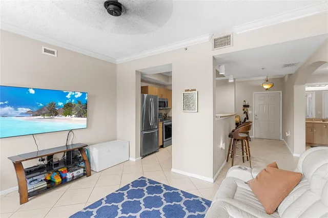 a living room with furniture and a rug