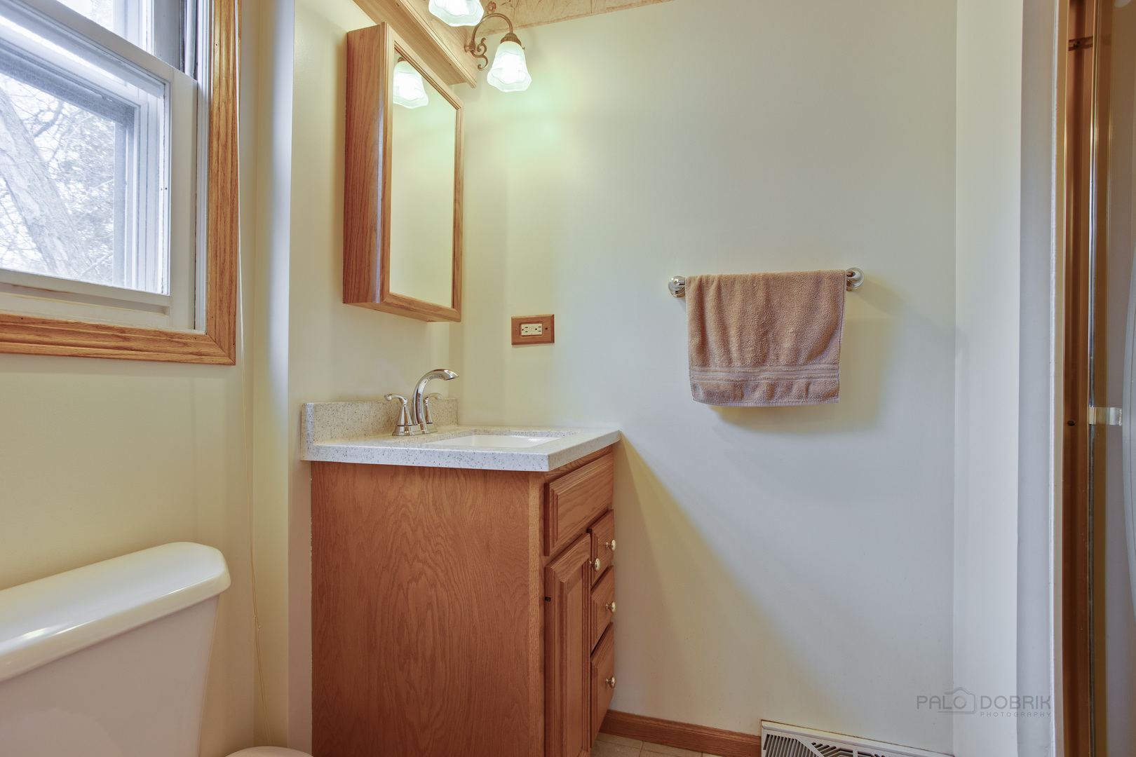 820 Freeman Road Hoffman Estates, IL 60192 - Photo 20 of 33 a bathroom with a granite countertop sink a toilet and a mirror