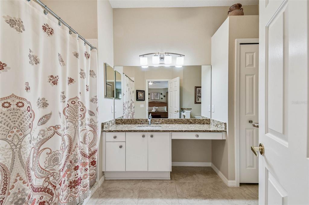 12202 Aaron Terrace Trinity, FL 34655 - Photo 23 of 41 a spacious bathroom with a granite countertop sink a mirror and a shower