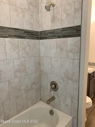 a bathroom with a bathtub