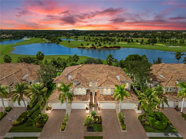 a view of a lake with a garden