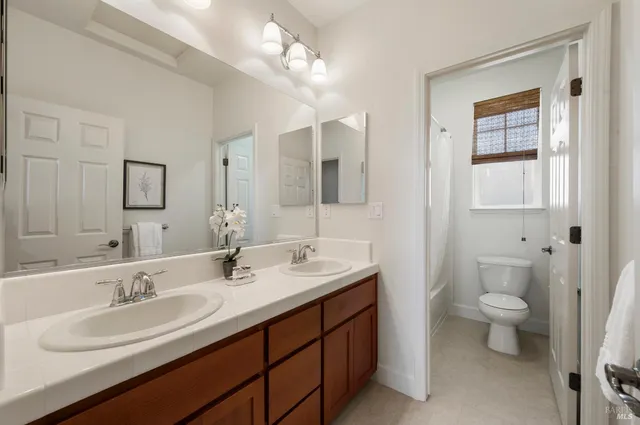 an aerial view of a house with a garden and lake view