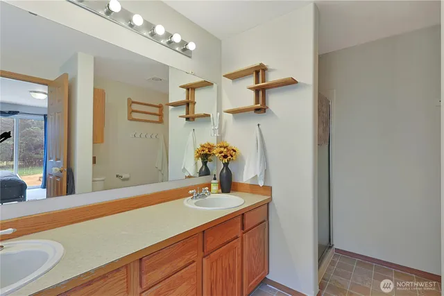 a bathroom with a sink double vanity