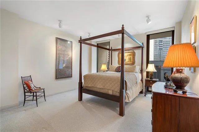 a view of a room with windows