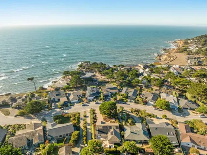 an aerial view of residential building with trees around