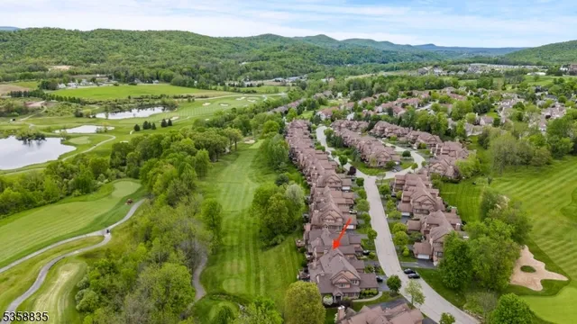 an aerial view of residential houses with outdoor space and trees