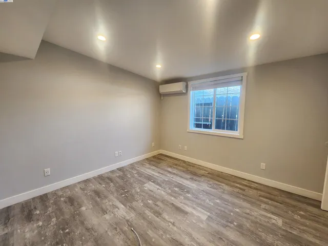 an empty room with a workspace