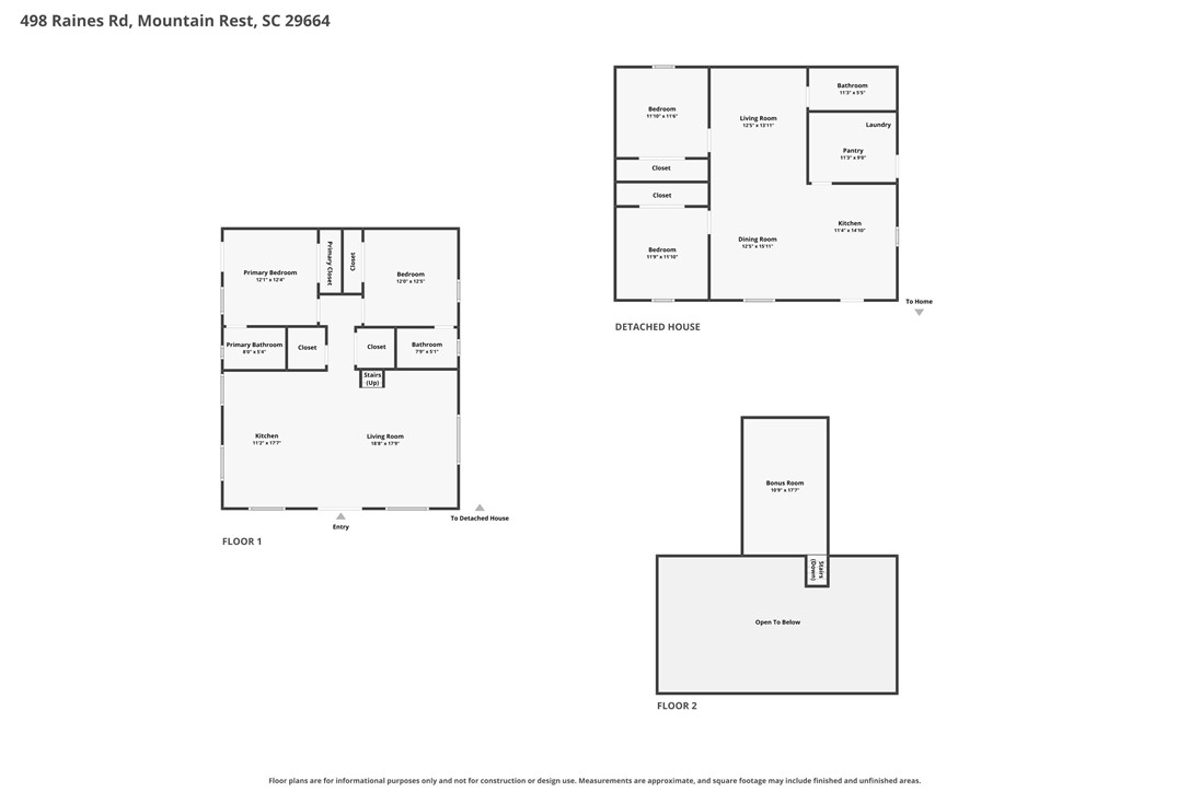 498 Raines Road Mountain Rest, SC 29664 - Photo 48 of 48 Comprehensive floor plan mapping the layout of the main residence and detached house.