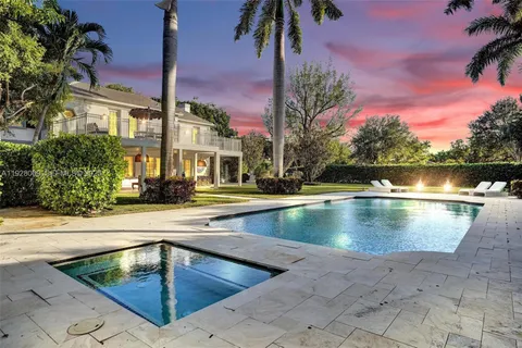a view of a swimming pool with a yard