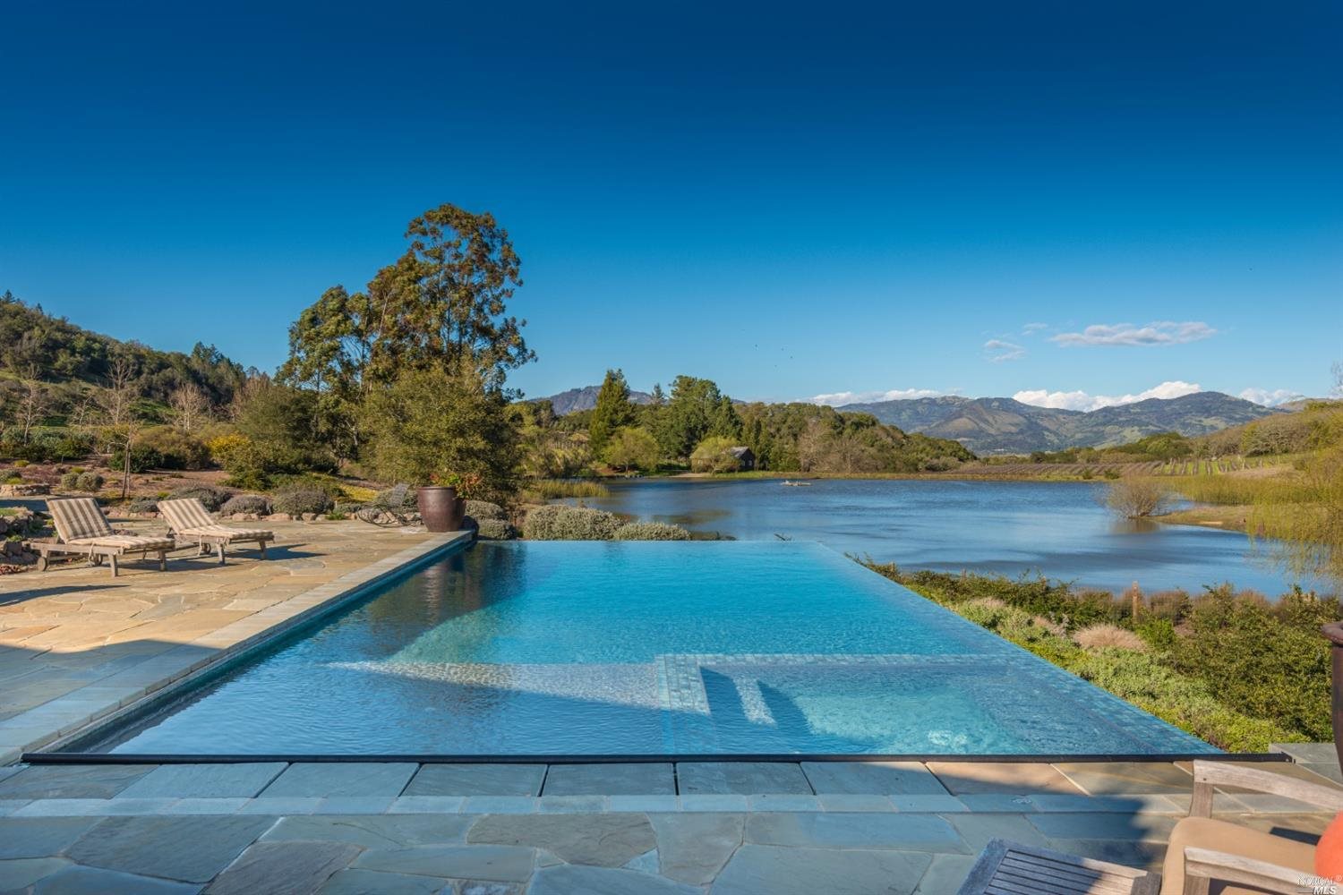 a view of a lake with a yard