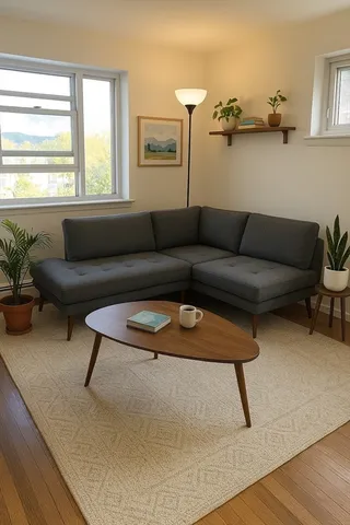 a living room with furniture and a window