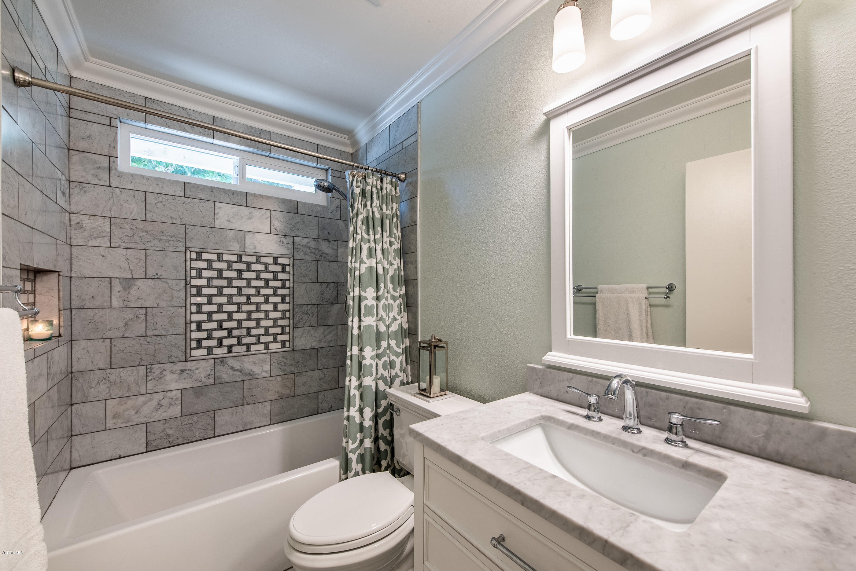 665 Azalea Street Thousand Oaks, CA 91360 - Photo 20 of 52 a bathroom with a granite countertop bathtub shower sink vanity mirror and toilet