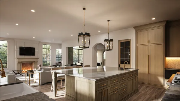 a kitchen with stainless steel appliances kitchen island granite countertop a sink and cabinets