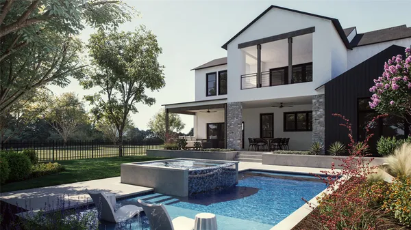 a view of a house with swimming pool and sitting area